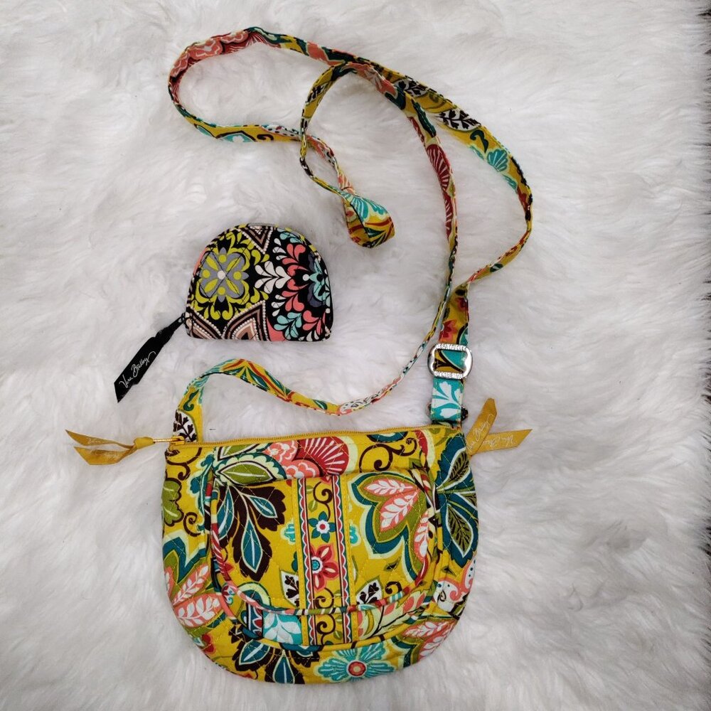 Vera Bradley Yellow Multicolor Floral Hipster Crossbody Bag And Coin Purse Set - Picture 2 of 11